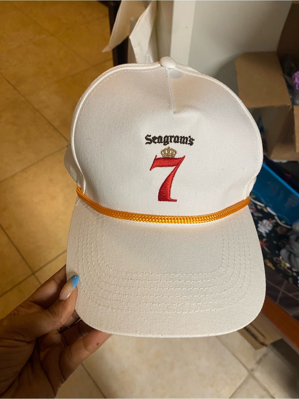 Seagrams 7 White Embroidered Logo Rope Baseball Cap